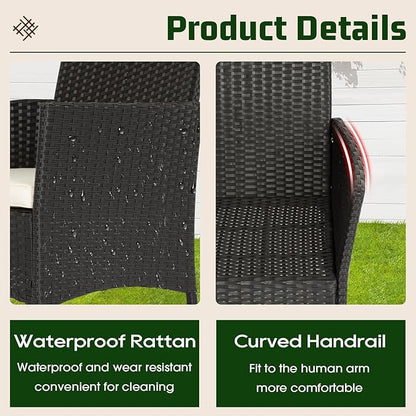 FDW | 4-Piece Patio Furniture Set | Black | Outdoor Wicker Furniture - Image 3