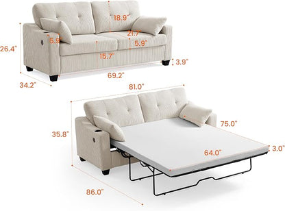 Queen Size Pull Out Sleeper Sofa Bed, 2-in-1 Convertible Corduroy Pull Out - Image 2