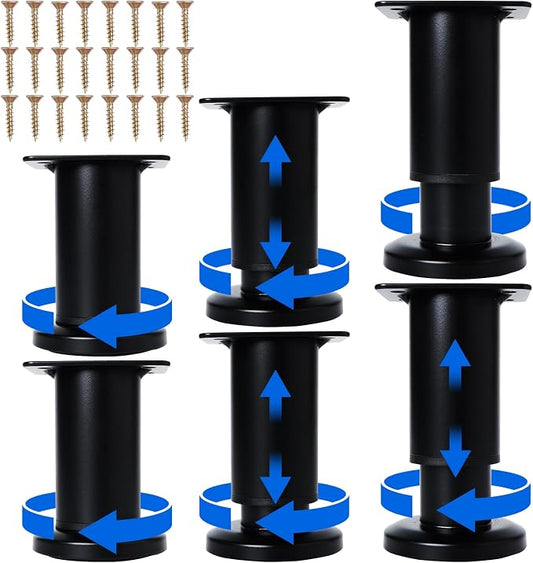 6 Pcs Adjustable Height Furniture Support Legs 3.15-4.72 inch, Metal Heavy Duty by Olldag