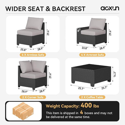 Aoxun Patio Furniture Set, Widen Armrests Wicker Outdoor Sectional - Image 6
