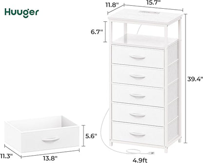 Huuger White Dresser with 5 Drawers & Charging Station, Tall Dresser - Image 3