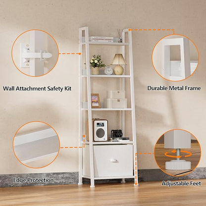 Furologee 5-Tier White Ladder Shelf, Ladder Bookshelf - Image 8
