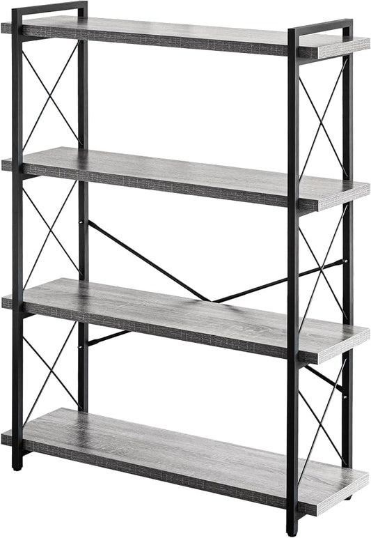HCHQHS Bookshelf, 4-Tier Industrial Bookcase, Rustic Open Book Shelf, by HCHQHS