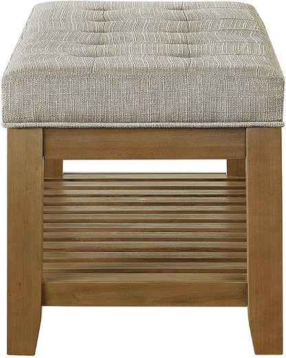 24KF Large Rectangular Upholstered Tufted Linen Fabric Ottoman Bench, Padded - Image 7