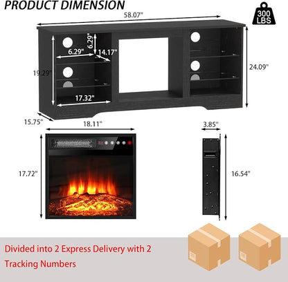 PRETZI Fireplace TV Stand with 18" Fireplace Up to 65" TVs, TV Media Console - Image 6