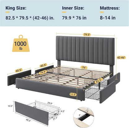 Allewie King Size Storage Bed Frame, Vertical Channel Tufted Adjustable - Image 2