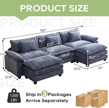 Oprisen 120" Modular Sectional Sofa, Comfy Cloud Couch Sectional Sofa - Image 2