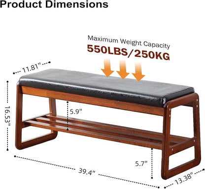 SOBIBO Solid Wood Shoe Bench, 2-Tier Wooden Entryway Bench, Modern Shoe Rack - Image 2