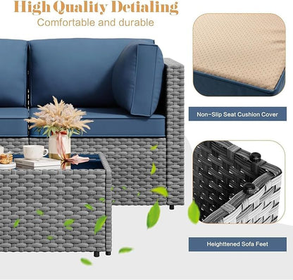 JAMFLY 5-Piece Patio Furniture Set, All-Weather Wicker Outdoor Sectional Sofa - Image 4
