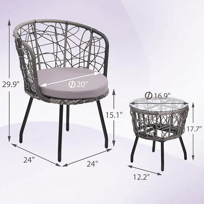 Kromax 3 Piece Bistro Set, Modern Outdoor Wicker Patio Furniture - Image 6