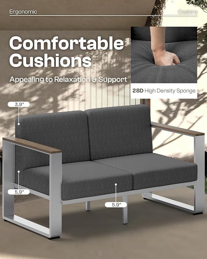 Outdoor Aluminum 3-Seat Sofa, Modern Patio Patio Furniture - Image 2