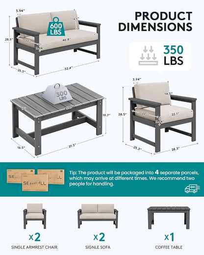 SERWALL 5 Pieces HDPE Outdoor Sofa Set - Image 5