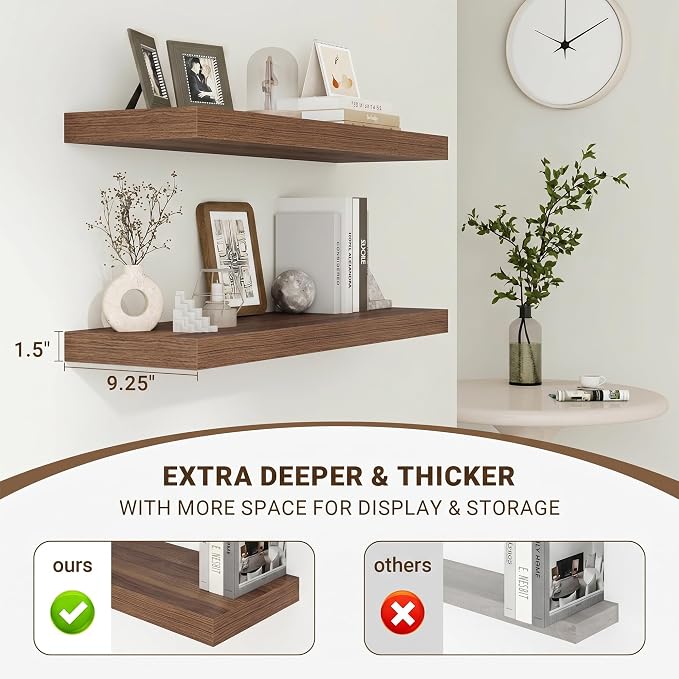 Acovy 72 Inch Floating Shelves, 3D Textured Wood Grain, Wooden Shelves - Image 5
