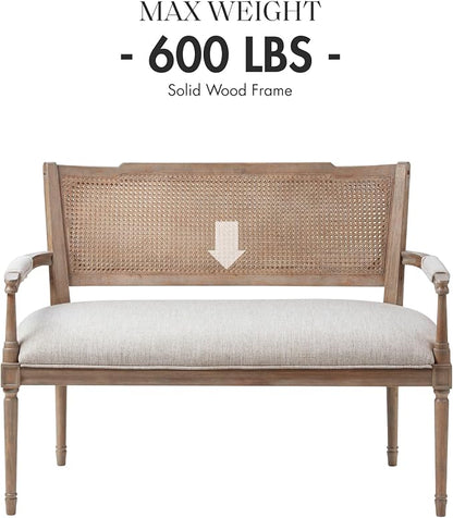 Madison Park Willshire Natural Rattan Settee, Upholstered Seat - Image 5