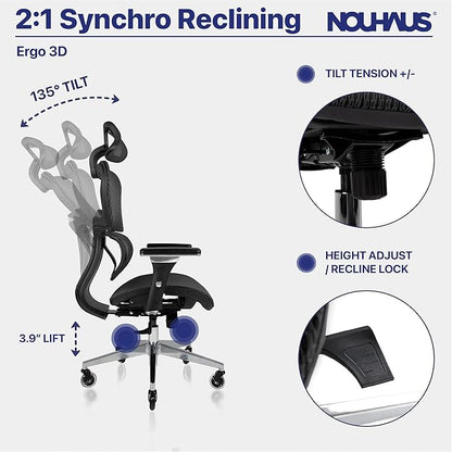 Nouhaus Ergo3D Ergonomic Office Chair Lumbar Support Mesh Office Chair - Image 5