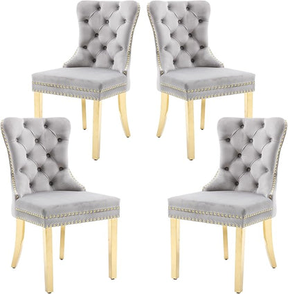 KCC Velvet Dining Chairs Set of 4, Upholstered High-end Tufted Dining Chair by KCC