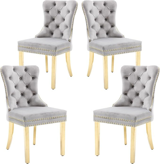 KCC Velvet Dining Chairs Set of 4, Upholstered High-end Tufted Dining Chair by KCC