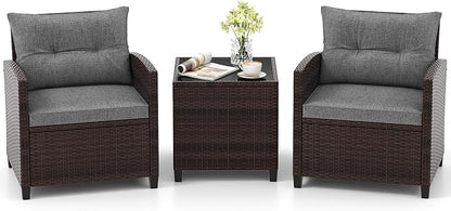 Tangkula 3 Pieces Patio Furniture Set, PE Rattan Wicker 3 Pcs Outdoor Sofa Set by TANGKULA