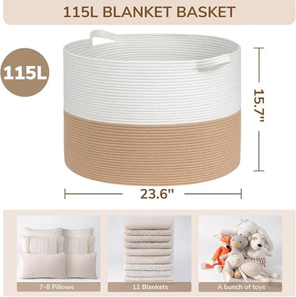 INDRESSME 115L Extra Large Jute Rope Basket, Blanket Basket Home Decor Baby - Image 2