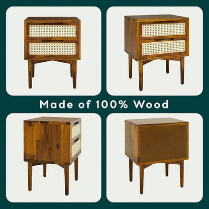 Bme Oliver Solid Wood Rattan Nightstand/Side Table/End Table, Fully Assembled - Image 6