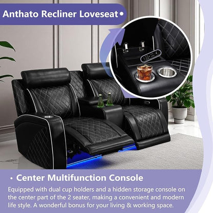 Power Recliner Sofa Set, Breathing Leather Reclining Couch Set, Home Theater - Image 3