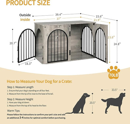 Hzuaneri 39.4" Wooden Dog Crate Furniture, Indoor Dog Kennel Dogs Cage - Image 2