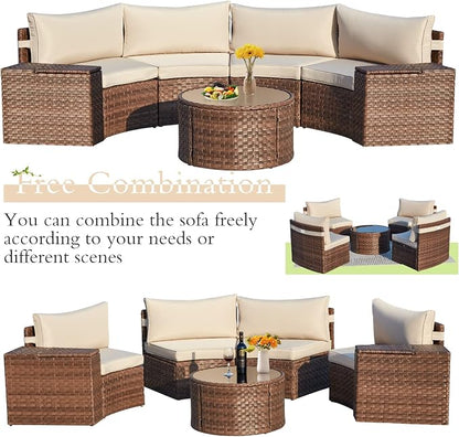 ECOTOUGE 7 Piece Patio Furniture Sets, Half-Moon Circle Conversation Set - Image 5