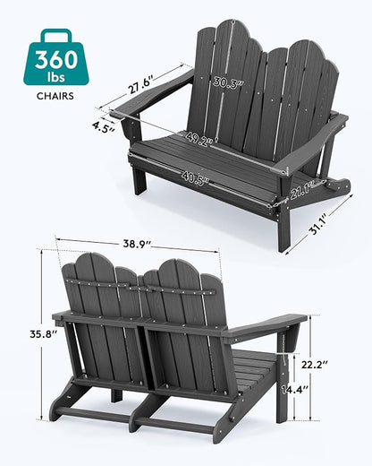 SERWALL Outdoor Patio Adirondack Set, 2 Folding Adirondack Bench & 1 Coffee - Image 3