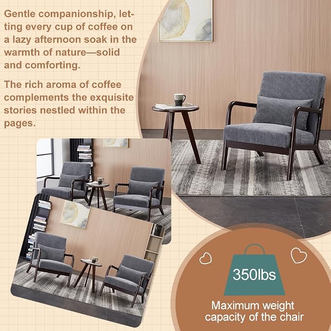 Hanuq】Mid-Century Modern Accent Chair&Coffee Table Set, Vintage Luxury Style - Image 4