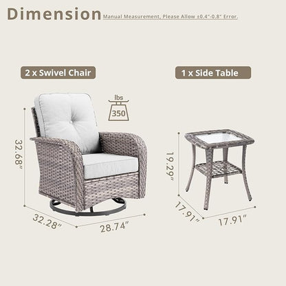 Weaxty Outdoor Swivel Rocker Patio Chairs, 3 Pieces Patio Furniture Set - Image 2
