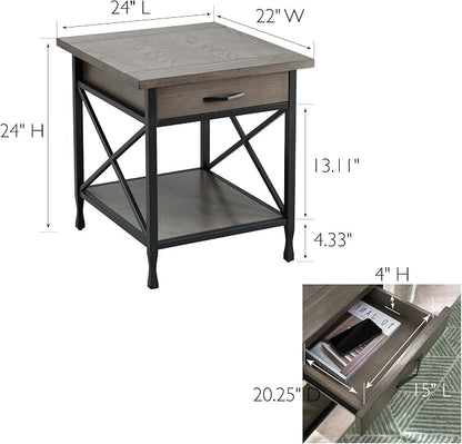 Leick Home 23007 Chisel & Forge One Drawer X Design Mixed Metal and Wood Side - Image 3