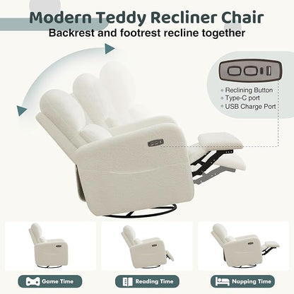 Power Swivel Rocker Recliner, Oversized Boucle Nursery Glider Recliner - Image 4