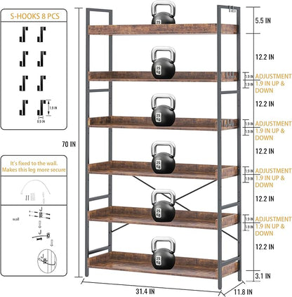 HCHQHS Bookshelf, Adjustable Industrial Bookcase, Vertical Tall Book Shelf - Image 4