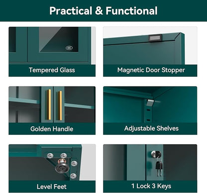Polup Curio Cabinets with Glass Doors, Tall Bookcase with Adjustable Shelves - Image 7