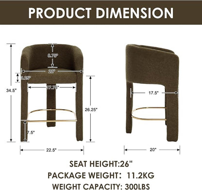 HNY Modern Counter Height Bar Stools, 26”H Barrel Counter Stools - Image 2