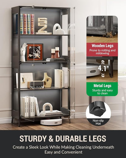 Glass Display Cabinet with Doors, 4-Tier Display Case with Adjustable Shelves - Image 6