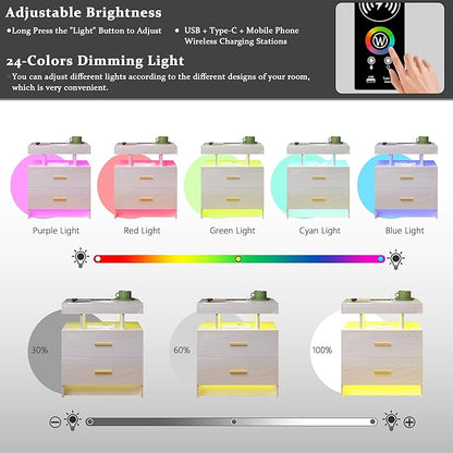 HNEBC Auto LED Nightstand with Wireless Charging Station & USB Ports, High - Image 5