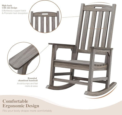 Psilvam Outdoor Rocking Chair Set of 2, Poly Lumber Oversized Rocking Chair - Image 5