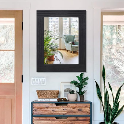 Black Rectangular Vintage Rustic Wood Framed Large Mirror - Image 3