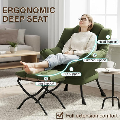 Welnow Lazy Chair with Ottoman, Modern Reading Accent Chair with Armrests and a - Image 8