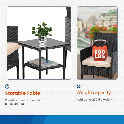 FDW | 3-Piece Patio Furniture Set | Black | Outdoor Wicker Furniture - Image 4