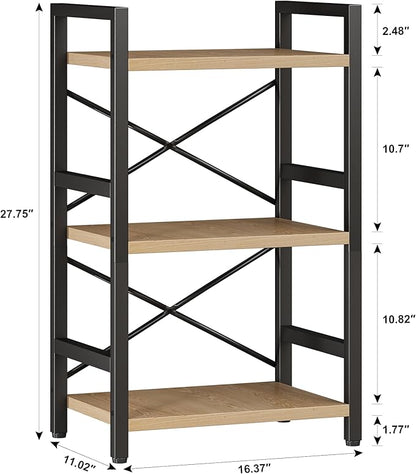 Homeiju Bookshelf, 3 Tier Industrial Bookcase, Metal Small Bookcase, Rustic - Image 3