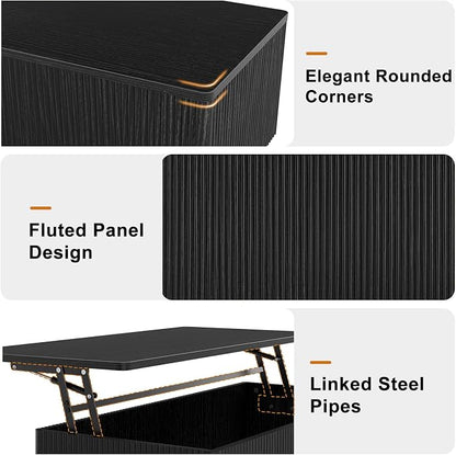FABATO Mid Century Modern Coffee Table, Wooden Fluted Center Table - Image 5