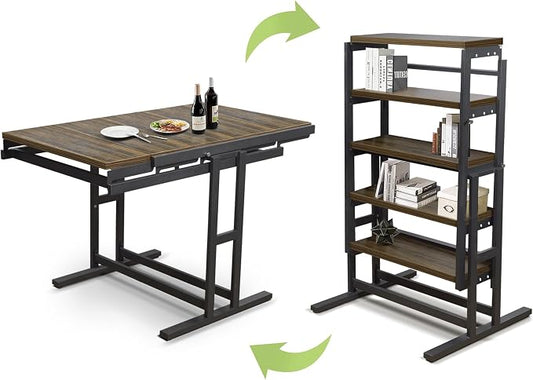 Convertible Dining Table, 2 in 1 Bookshelf to Kitchen Table, Space Saving by RELAHOGAR