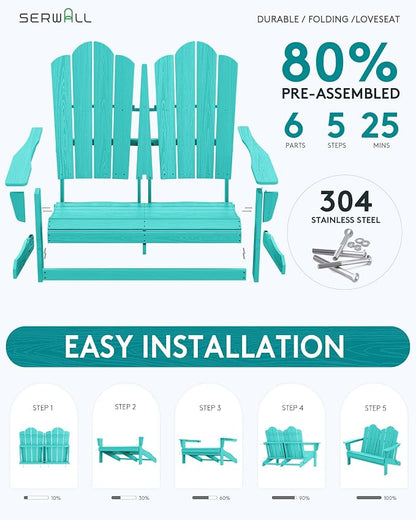 SERWALL Folding Adirondack Bench, HDPE All-Weather Adirondack Loveseat Set of 2 - Image 4