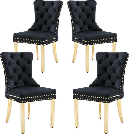 KCC Velvet Dining Chairs Set of 4, Upholstered High-end Tufted Dining Chair by KCC