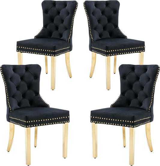 KCC Velvet Dining Chairs Set of 4, Upholstered High-end Tufted Dining Chair by KCC