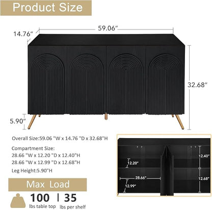 59" Black Arched Sideboard Buffet Cabinet - Image 2