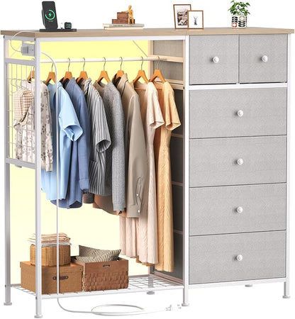 DUMOS Dresser for Bedroom with Hanging Rack, 6 Drawer Fabric Dresser with by DumosLifestyle