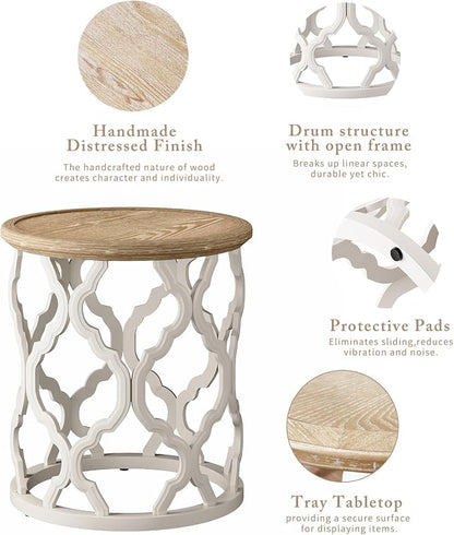 karlott Farmhouse End Table, 18.5'' French Country Round Side Table, Distressed - Image 9